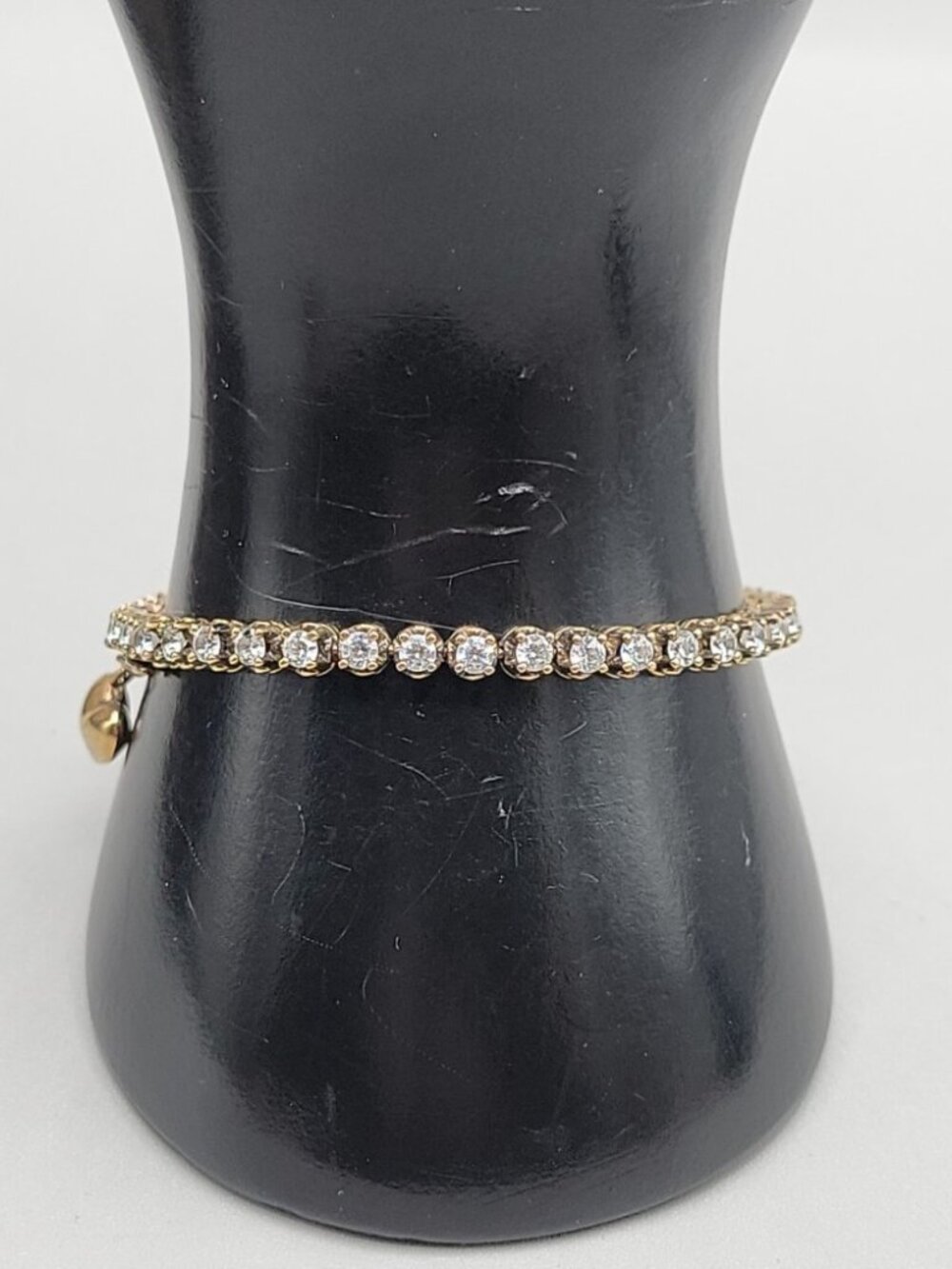 FM 87 Sterling Silver Vermeil White Topaz Tennis Bracelet Heart Charm 6.75" - Picture 3 of 13
